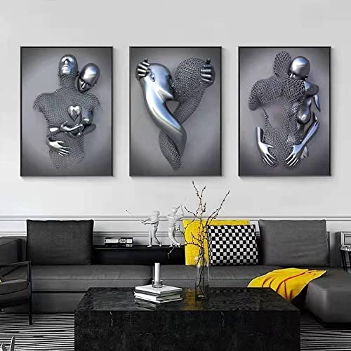 Zmured 3D Wall Art Decor Artwork Figure Statue Modern Art Canvas Painting,Large Wall Art For Bathroom Bedroom Decoration (Hold Gray Heart) #TOP6
