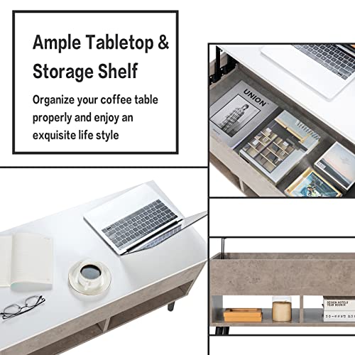 Tangkula Lift Top Coffee Table, Wooden Lift Tabletop Dining Table With Hidden Storage & 2 Open Shelves, Metal Hydraulic Lifting Device, 4 Pine Legs, Rising Tabletop Central Table For Living Room #TOP6