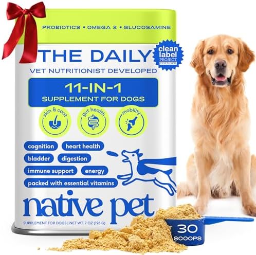 Native Pet Dog Vitamins & Supplements - 11-in-1 Vitamin Powder for Dog Food Topper - Collagen, Glucosamine, Probiotics, Omega & More- Supports Healthy Gut, Mobility & Overall Health - 30 Scoops