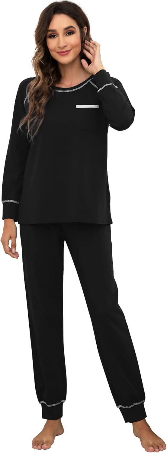 WiWi Viscose from Bamboo Pajamas Set for Women Long Sleeve Sleepwear Soft Loungewear Pjs Jogger Pants Lounge Sets S-XXL