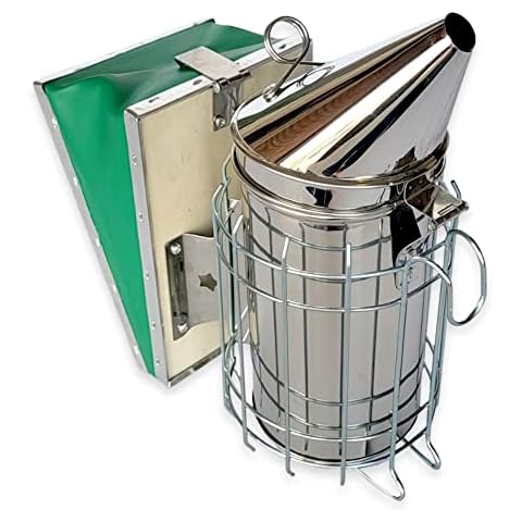 Foxhound Bee Co Stainless Steel 11-inch Smoker for Beekeeping with Heat Chamber, Burn Shield, Green Bellow and Heavy Duty Features for Producing Smoke when Working Bee Hives Cover