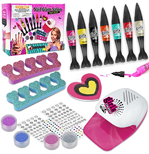 STAY GENT Geschenke für Mädchen Nagellack Set Kinder Schminkkoffer Nageltrockner, 18Stück Nagelstudio Nagelset Quick-Dry Waschbare Kindernagellack Schminke, Mädchen Geschenk für 3 4 5 6 7 8 9 10 Jahre