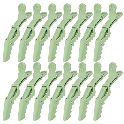 Ondder 14 Pcs Green Alligator Hair Clips for Styling Sectioning Larger Salon Pro Hair Clips for Barber Hair Clips for Coloring Cutting Big Alligator Salon Clips for Hair Styling Accessories for Women Men Girls Teens