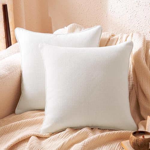 Amazon Basics Faux Linen Throw Pillow Covers with Hidden Zipper Closure 18 18in White Pack of 2