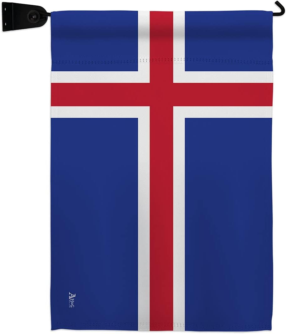 Iceland Garden Flag Set with Stand Regional Nationality Nation International World Country Particular Area Small Decorative Gift Yard House Banner Double-Sided Made In USA 13 X 18.5