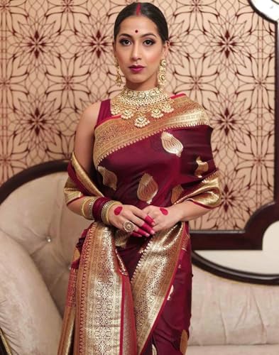 Image of SIRIL Women's Banarasi Kanjivaram Soft Silk Jacquard Saree with Unstitched Blouse Piece