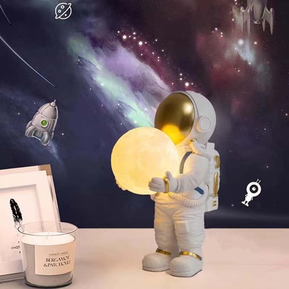 AoLa Lámpara de Mesilla de Noche LED Regulable con Interruptor de Cable Astronauta Luna Lámpara de Mesa 3D Print Luna Pequeña Lámpara 3000K/4000K/6000K Dormitorio Lámpara de Escritorio Decorativa