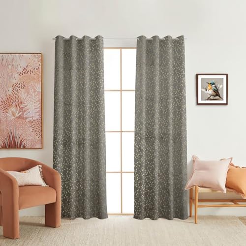Image of Fabrilia Soft Velvet Printed Long Door Curtains for Living Room /Bedroom (9 Feet Long, Grey, Pack of 1 Piece)
