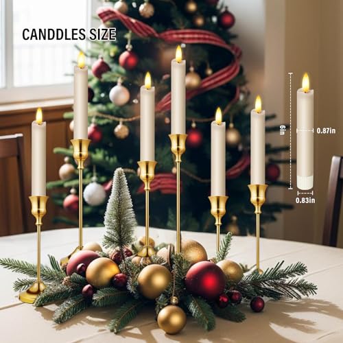 Image of KSWING Upgraded Real Wax Short LED Flameless Taupe Taper Candles with Remote, 6 PCS Candlesticks Battery Operated 3D Flickering- 6 inch Realistic Fake Candle Sticks for Home /Wedding /Fireplace Xmas Decor