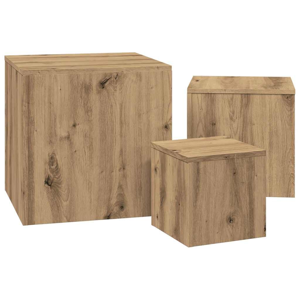 Juego de 3 mesas auxiliares de madera de roble Artisan, con diferentes tamaños, versátiles como mesita de noche, mesa de sofá o mesa de teléfono, para salón, dormitorio, oficina
