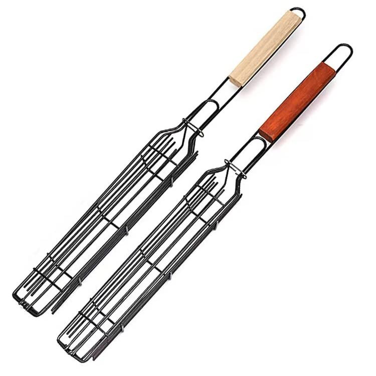 2 Pack Grill cestini, Portatile Grill Basket, BBQ Grigliata Basket per Outdoor Grill con Manico, Acciaio Inossidabile Griglia Basket, Barbecue Grill Basket per Verdure Carne di Pesce