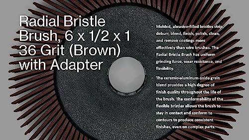 Image of Radial Bristle Brush, 6 in x 1 /2 in x 1 in 36 Grit (Brown) with Adapter (Pack of 1)