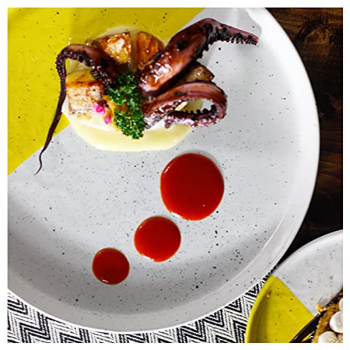 Roro Ceramic Stoneware Hand-Molded Lemon Yellow White Two Tone Lipped Dinner Plates, Set Of 2 #TOP6