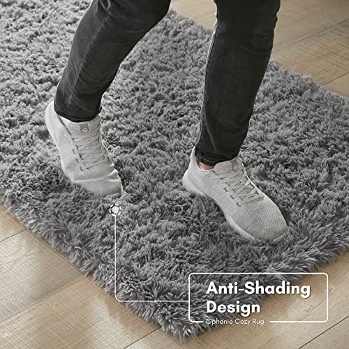 Ophanie Machine Washable 3 X 5 Feet Rugs For Bedroom, Fluffy Shaggy Bedside Floor Dorm Room Essentials Grey Area Rug, Soft Gray Non-Slip Indoor Carpet For Kids Boys Girls Teen Home Decor Aesthetic #TOP6