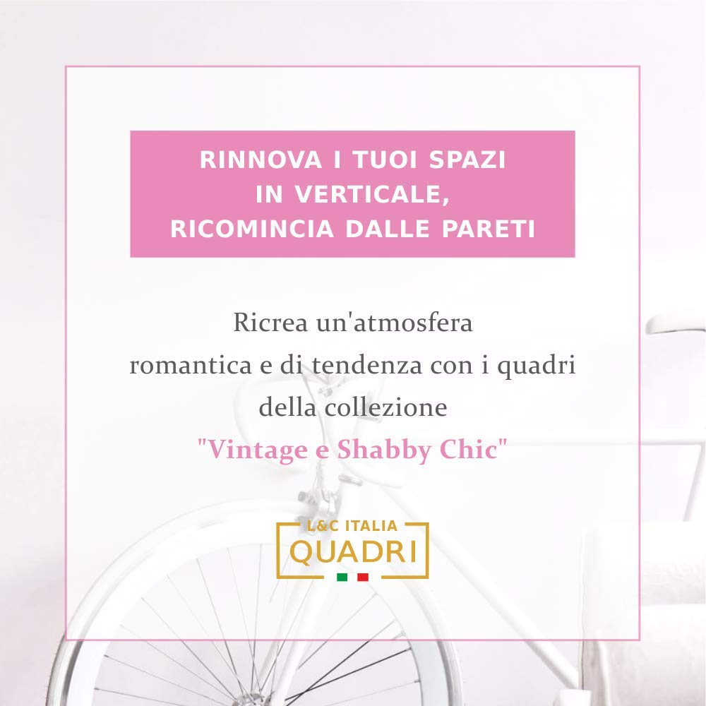 Quadri L&C ITALIA Tris Cuori - Quadretti Shabby Chic da Parete Country 25 x 25 Stampa su Tela Soggiorno Camera da Letto Cucina Bagno