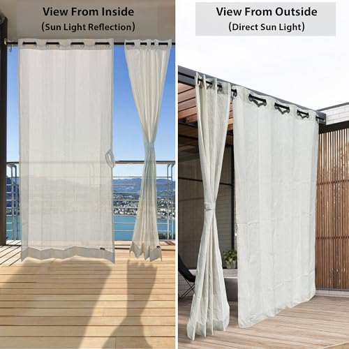 Image of HIPPO 160 GSM Outdoor Sun Blocking Balcony Eyelet /Grommet Curtains Sun & UV Protection, Light Filtering 3FTX8FT Door Curtain (Sand-White)