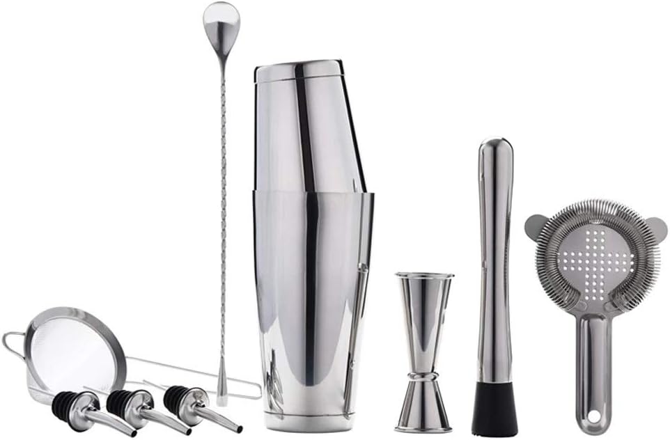 VIDI Cocktail Tool Kit Bartender Includes Shaker, Jigger, Spoon, Pourer, Muddler Ice Tong