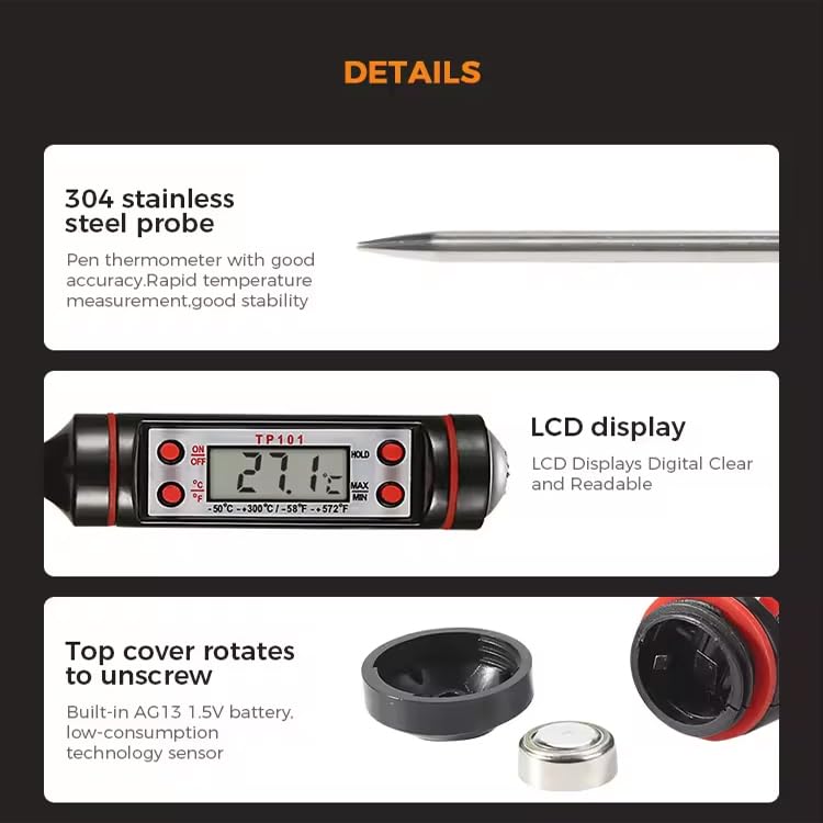 EVRU® Cooking Thermometer, Digital Meat Food Thermometer Instant Read Long Probe Auto Off LCD Screen Kitchen Thermometers for BBQ, Meat, Sugar, Milk, Water, Jam, Grill (Battery Included) - Image 4