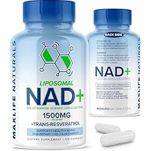 MaxLife Naturals Liposomal NAD+ Supplement 1500mg with Trans-Resveratrol - 120 Capsules NAD+ Resveratrol Supplement for Men & Women, NMN Alternative, Supports Cellular Energy & Anti Aging, Made in USA