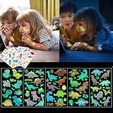 5 Sheets Dinosaur Glow Temporary Tattoos for Kids, Cartoon Glow in The Dark Body Stickers, Waterproo