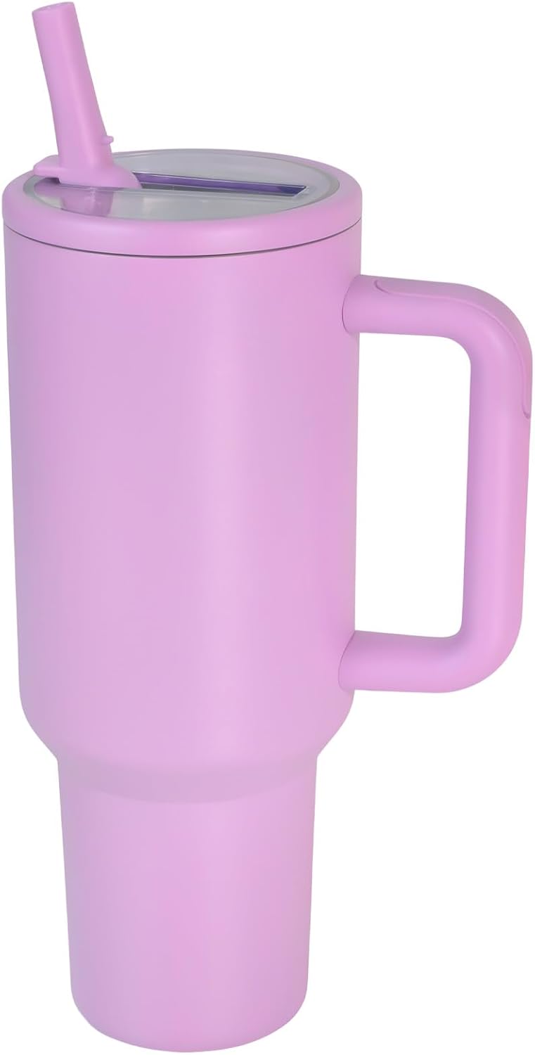 40 oz Insulated Tumbler with Handle,Flip Straw,Lid & Rubber Base Stainless Steel Water Bottle - Leak Proof Vacuum Insulated Mug BPA Free Reusable Travel Cup Gifts for Women/Men (Dark purple)
