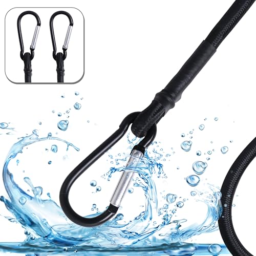 Bungee Cord with Carabiner Hook Clip|2 Pack Black Rubber Heavy Duty Straps Elastic Rope Locks onto Anchor Points for Outdoor Tent/Bike/Transporting/Luggage Rack/Cargo/Camping/RV/Hand Carts(12"