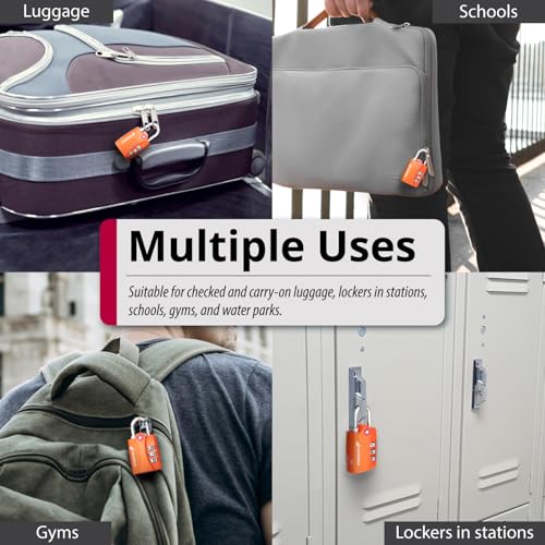 Image of Fosmon TSA Approved Luggage Locks, 3 Digit Combination, 4 Pack Orange | Open Alert Indicator, Suitcase Travel Lock, Gym Locker Padlock, Travel Bag Zipper, Secure Combination