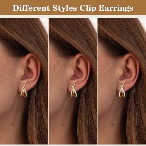 Awinesn Clip on Earrings for Women 14K Gold/Sterling Silver Plated Statement Earrings for Women Trendy Dainty Earrings Hypoallergenic Simple Minimalist Gold Earring Non Pierced Earring Jewelry Gifts (C-X-GM-G) by Awinesn - Image 4