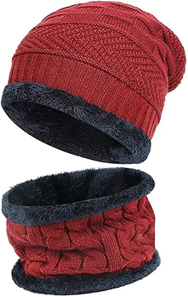 Gorro unissex de lã de inverno com aquecedor de pescoço e forro de lã de pele | Pacote com 1