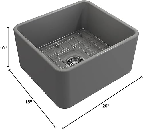 Miniatura 77 de BOCCHI Classico Farmhouse Delantal de arcilla refractaria delantera de 20 pulgadas. Fregadero de cocina de un solo tazón con rejilla inferior Café