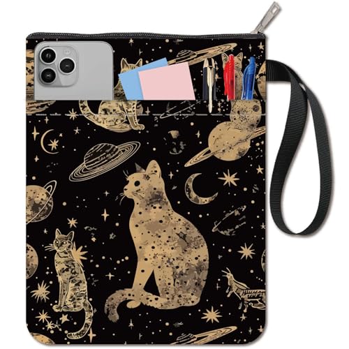 CRASPIRE Cat Book Covers Star Book Sleeve Planet Moon Book Protector for Paperbacks Washable Fabric Cloth Book Cover with Zipper and Extra Sleeve Pocket for Book Lovers Classmate Gifts