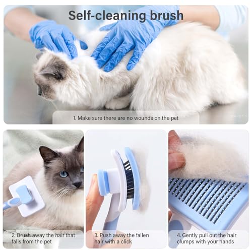 Vinabo Cat Brush,Dog Brush Cat Grooming Comb,Self Cleaning Pet Slicker Brushes,for Short Haired Cats, Small Dog Grooming Brush Safe and Smooth,Cat Massage Clean Tangled(Blue) - Image 5
