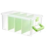 BTSKY Clear Plastic Dividing Storage Box with 4 Deep Compartments Adjustable Storage Bin with Lid Portable Craft Container Multipurpose Sewing Box Art Supply Organizer, 13.9x7.9x6.2 Inches, Green