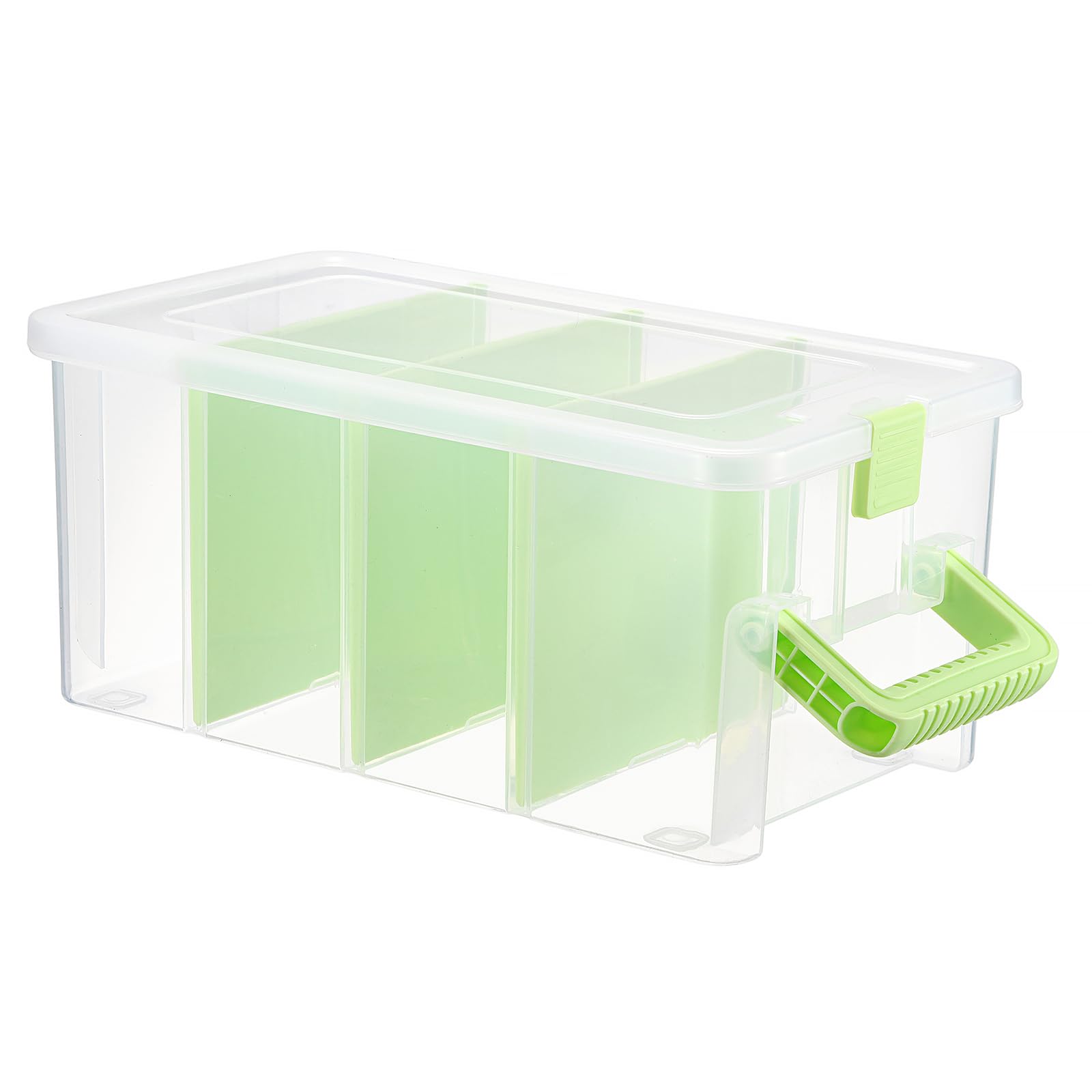 BTSKY Clear Plastic Dividing Storage Box with 4 Deep Compartment Sewing Box