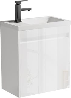 UEV Mueble de Baño Suspendido de 50 cm con Lavabo de Resina, Juego de Mueble de Baño 3 en 1 con Grifo Eficaz, Desagüe Pop-UP, Mueble con Amplio Espacio de Almacenaje