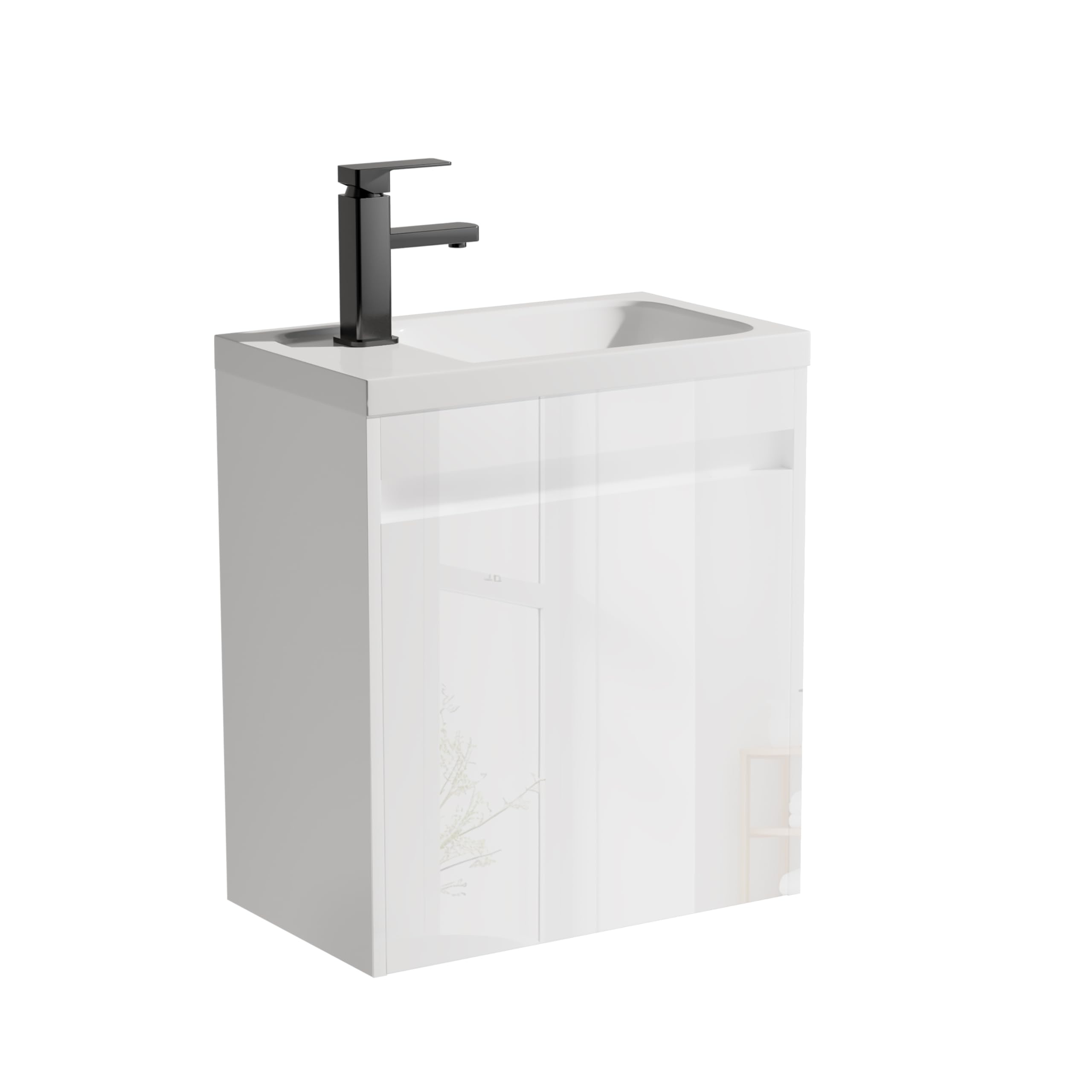 UEV Mobile da Bagno Sospeso 50 cm con Lavabo in Resina, 3-in-1 Set Arredo Bagno con Rubinetto Efficiente, Scarico POP-UP, Mobiletto con Ampio Spazio di Archiviazione
