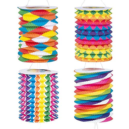 Boland 42034 - Papierlaterne Fantasie, 12 Stück, Größe 16 cm, 4 Motive sortiert, Zuglaterne, Mehrfarbig, Lampion, Geburtstag, Laternenzug, Gartenparty, Hängedekoration, Mottoparty, Karneval