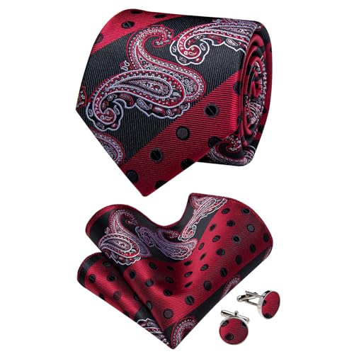 Image of YourTies Silk Paisley Floral Tie and Pocket Square Cufflinks with Lapel Pin Sets for Men 5PC Wedding Party