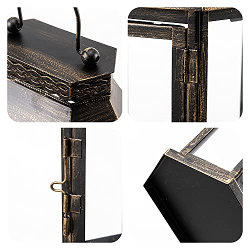 Decorkey Candle Lantern Decorative, Flat Hex Hanging Spring Home Decor, Vintage Metal Decorative Candle Lanterns For Outdoor Patio Wedding Party Black With Copper Brush #TOP3