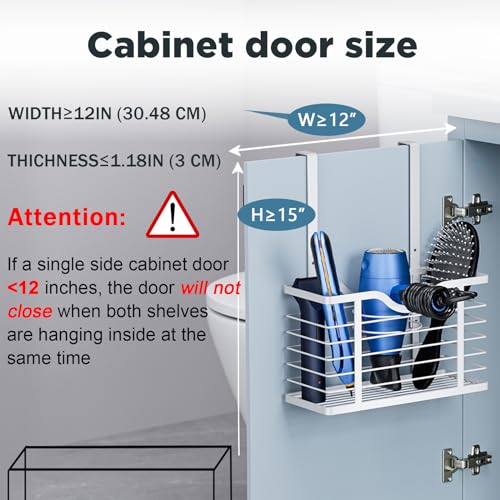 Carwiner Hair Dryer Holder, 2PC Hair Tool Organizer, Blow Dryer Holder, Adjustable Height Bathroom Cabinet Organizer Tray for Hair Dryer Straightener Wall Mounted/Cabinet Door by Carwiner - Image 6