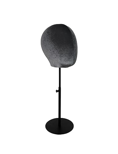 Miniatura 2 de Adjustable Black Base Velvet Female Mannequin Head Belle for Hat Wig Jewelry Earring Scarves Display Hat stand Wig stand (Grey*black round base)