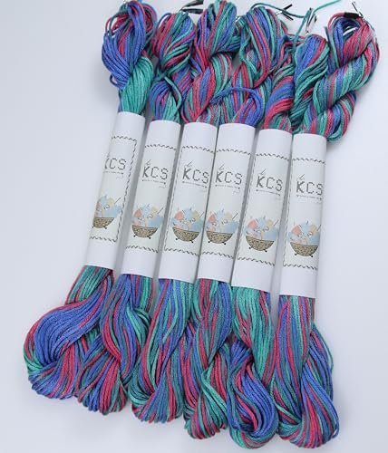 Image of KCS Big skeins of 25 Meters Size 25 Color Variegated Cross Stitch Stranded Threads,6 skeins,4507