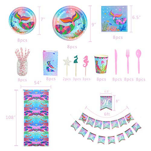 Decorações de festa da sereia, kit de suprimentos para festa de feliz aniversário incluem bandeira s