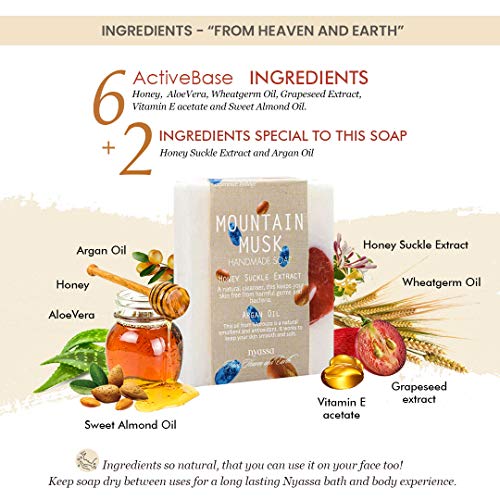 Image of Nyassa Luxurious Mountain Musk Handmade Natural Bathing Soap | Honey Suckle Extract&Argan Oil| Musky Fragrance |Smooth & Soft Skin| All Skin Type 75gm