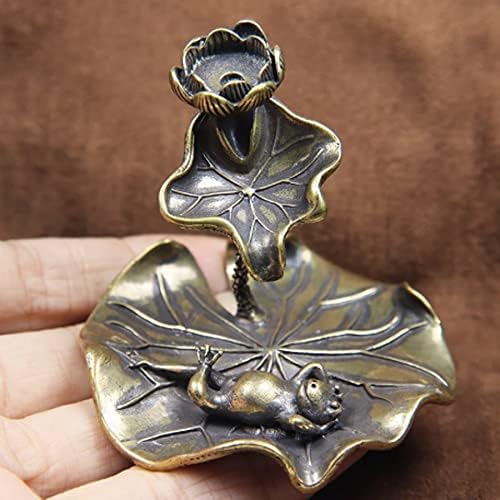 Miniatura 3 de Soporte de incienso de latón con hojas de loto, rana, quemador de incienso y varillas de incienso para decoración del hogar, adorno de aromaterapia