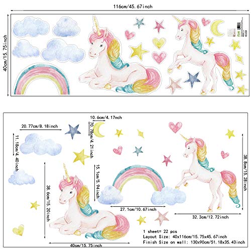 Dreamland Large Size Unicorn Wall Decal, Colorful Rainbow Star Moon Unicorn Wall Stickers For Girls Bedroom Boys Kids Living Room Nursey Playroom #TOP4