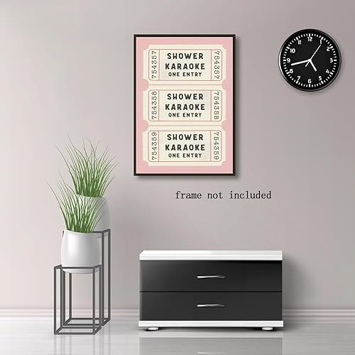 Miniatura 7 de Divertido póster de lienzo con estampado de boletos de karaoke para ducha, arte de pared retro rosa para inodoro, bonita decoración de baño, arte de