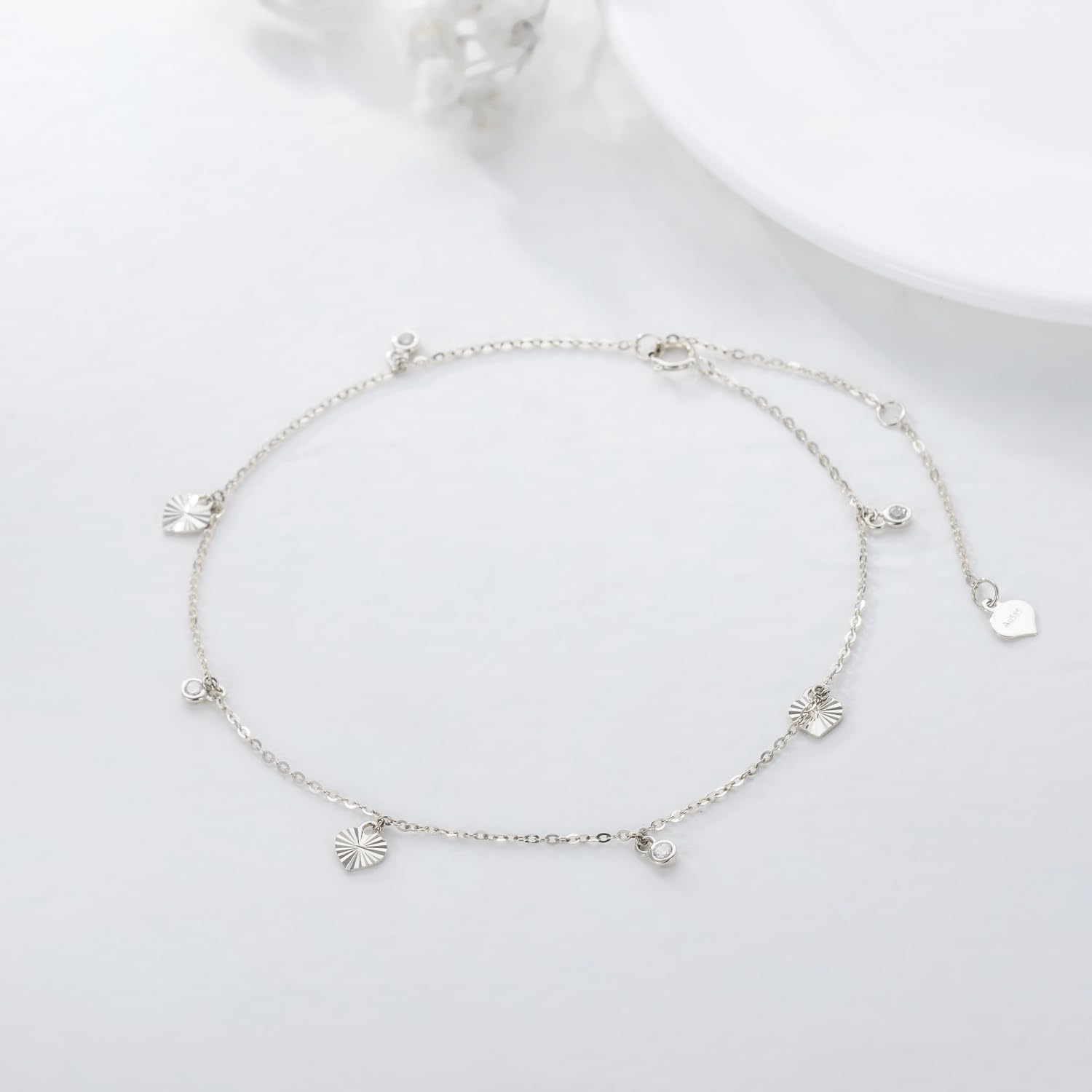 SISGEM Solid 14K Gold Heart Anklets for Women, Yellow Gold Ankle Bracelet Anklet Jewelry Anniversary Birthday Gifts for Her, Wife, Mom,8''+2''