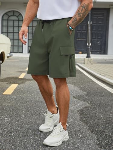 Image of Hardaddy Men's Casual Stretch Cargo Shorts Classic Drawstring Elastic Waist Relaxed Fit Work Short with 5 Pockets