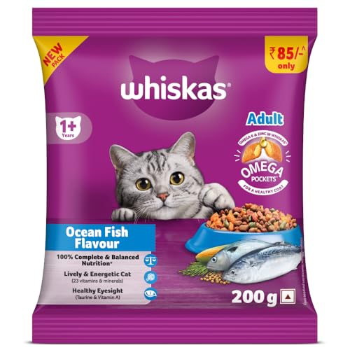 Image of Whiskas Adult (1+ Years) Dry Cat Food, Ocean Fish Flavour, 200g, Contains 41 Essential Nutrients, Complete & Balanced Nutrition for Adult Cats